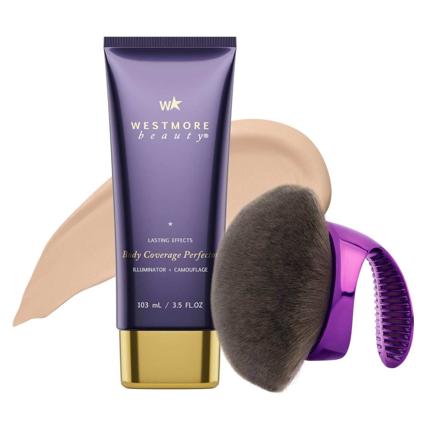 Westmore Beauty Body Coverage Perfector x Blend & Blur Body Brush Kabuki Brush - Waterproof Leg & Body Makeup - Tattoo Cover Up Makeup - 7 Oz Golden Radiance