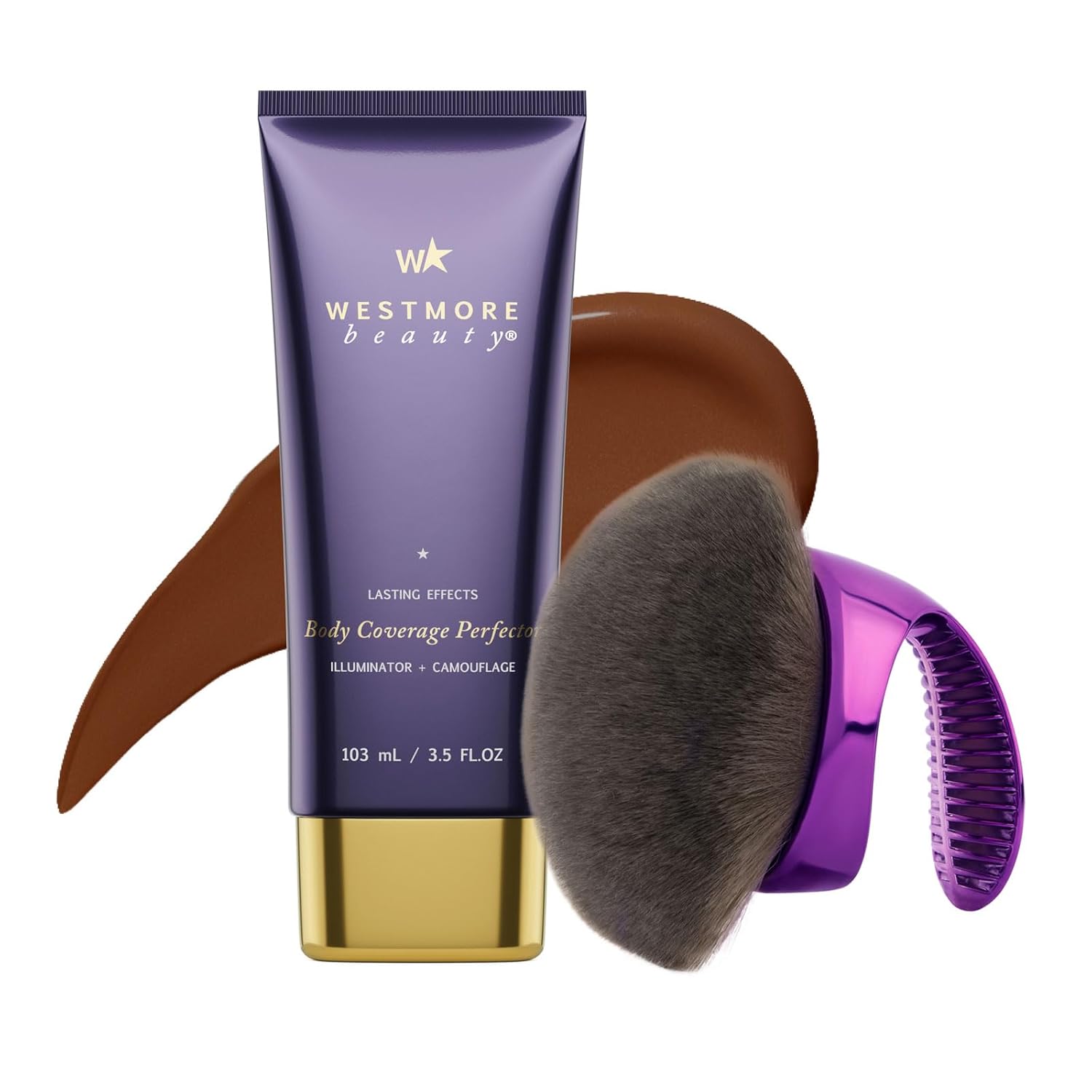 Westmore Beauty Body Coverage Perfector x Blend & Blur Body Brush Kabuki Brush - Waterproof Leg & Body Makeup - Tattoo Cover Up Makeup - 7 Oz Deep Radiance