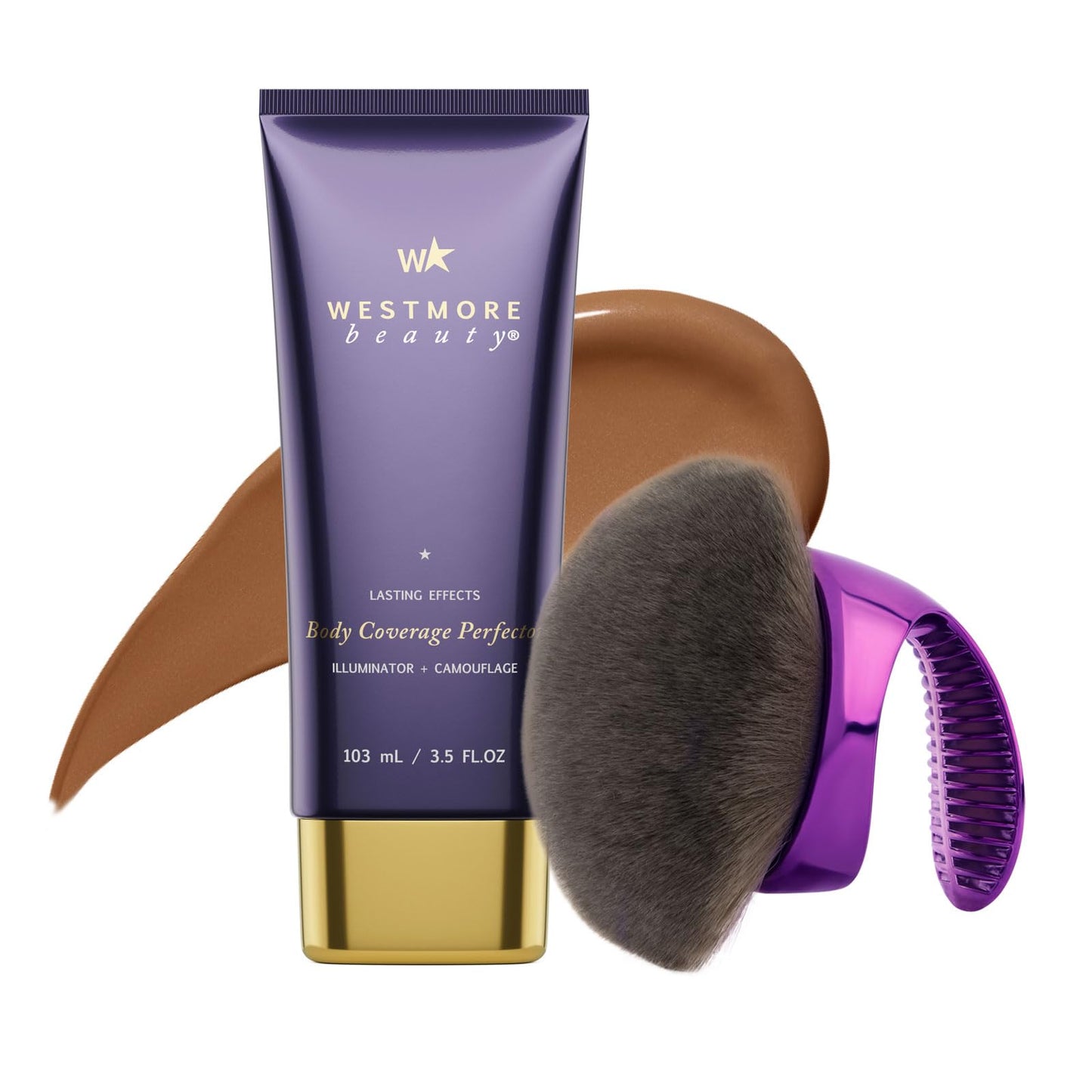 Westmore Beauty Body Coverage Perfector x Blend & Blur Body Brush Kabuki Brush - Waterproof Leg & Body Makeup - Tattoo Cover Up Makeup - 7 Oz Golden Radiance