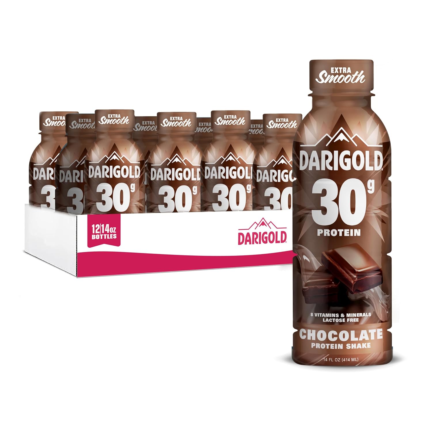 Darigold Ready to Drink Chocolate Protein Shake, 30g Protein, No Added Sugar, Lactose Free, Only 170 Calories, Electrolytes, Gluten Free - 14oz bottles 12 pack