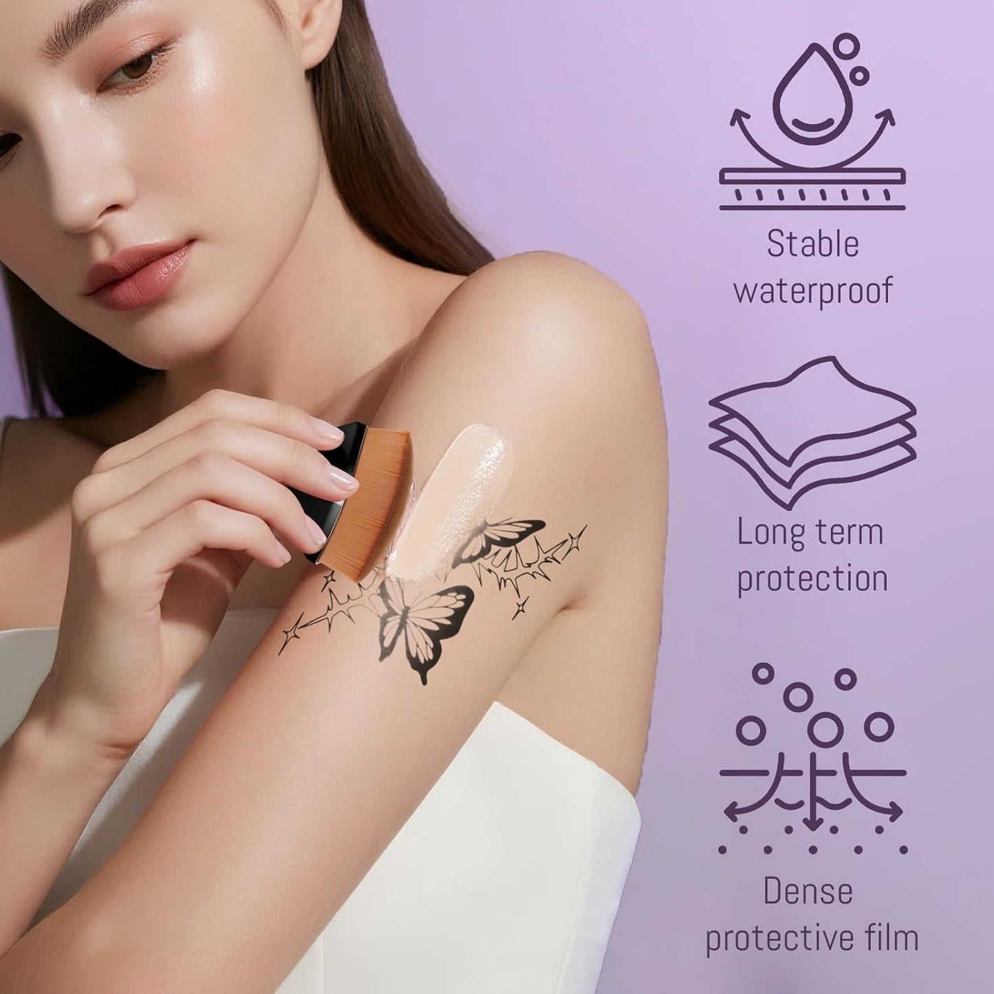 Body Coverage Perfector - Waterproof Body Makeup with Brush & Marshmallow Puff - No Transfer, Full Coverage for Tattoos, Scars, Veins (2.0oz Natural Beige)
