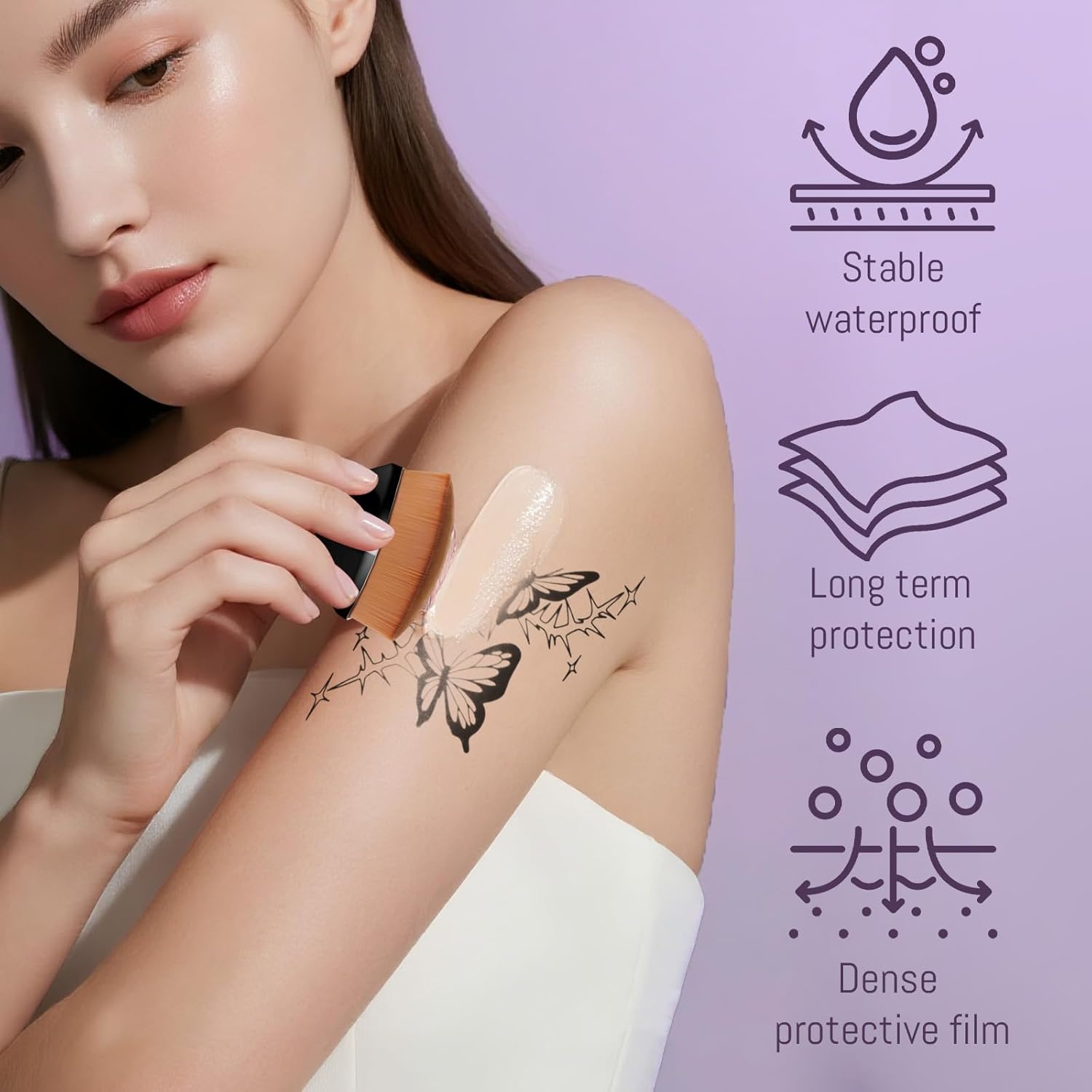 Body Coverage Perfector - Waterproof Body Makeup with Brush & Marshmallow Puff - No Transfer, Full Coverage for Tattoos, Scars, Veins (2.0oz Natural Beige)