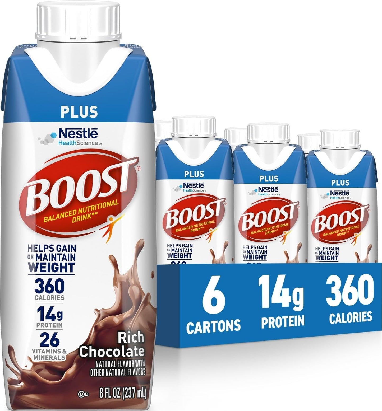 BOOST Plus Nutritional Drink, Very Vanilla, 8 fl oz (Pack of 24) | Balanced, 8 FL OZ