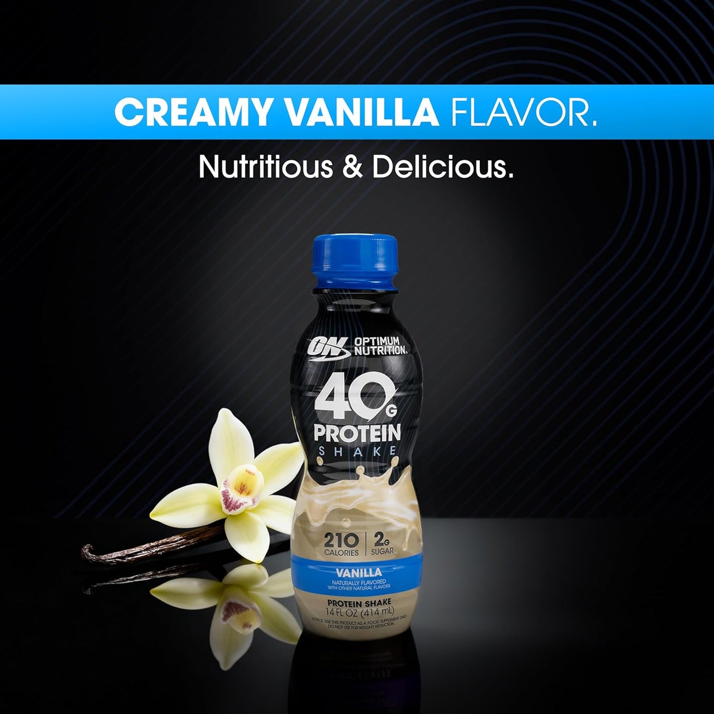 Optimum Nutrition 40g Protein Shake, Vanilla, 14 Fl Oz, 12 Ct | Naturally Flavored, On The Go Complete Protein Drink, Supports Muscle Recovery, 40g of Protein per Serving, Gluten Free