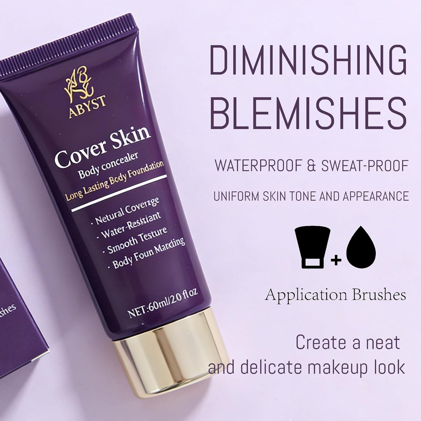 Body Coverage Perfector - Waterproof Body Makeup with Brush & Marshmallow Puff - No Transfer, Full Coverage for Tattoos, Scars, Veins (2.0oz Natural Beige)
