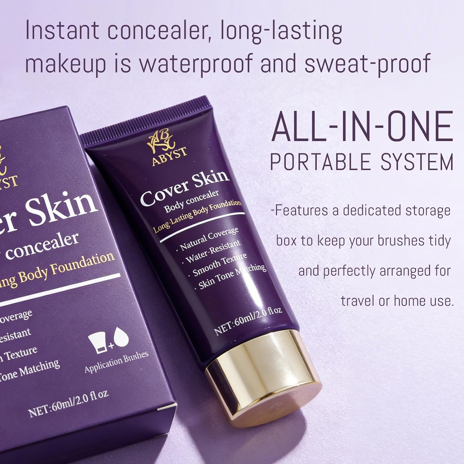 Body Coverage Perfector - Waterproof Body Makeup with Brush & Marshmallow Puff - No Transfer, Full Coverage for Tattoos, Scars, Veins (2.0oz Natural Beige)