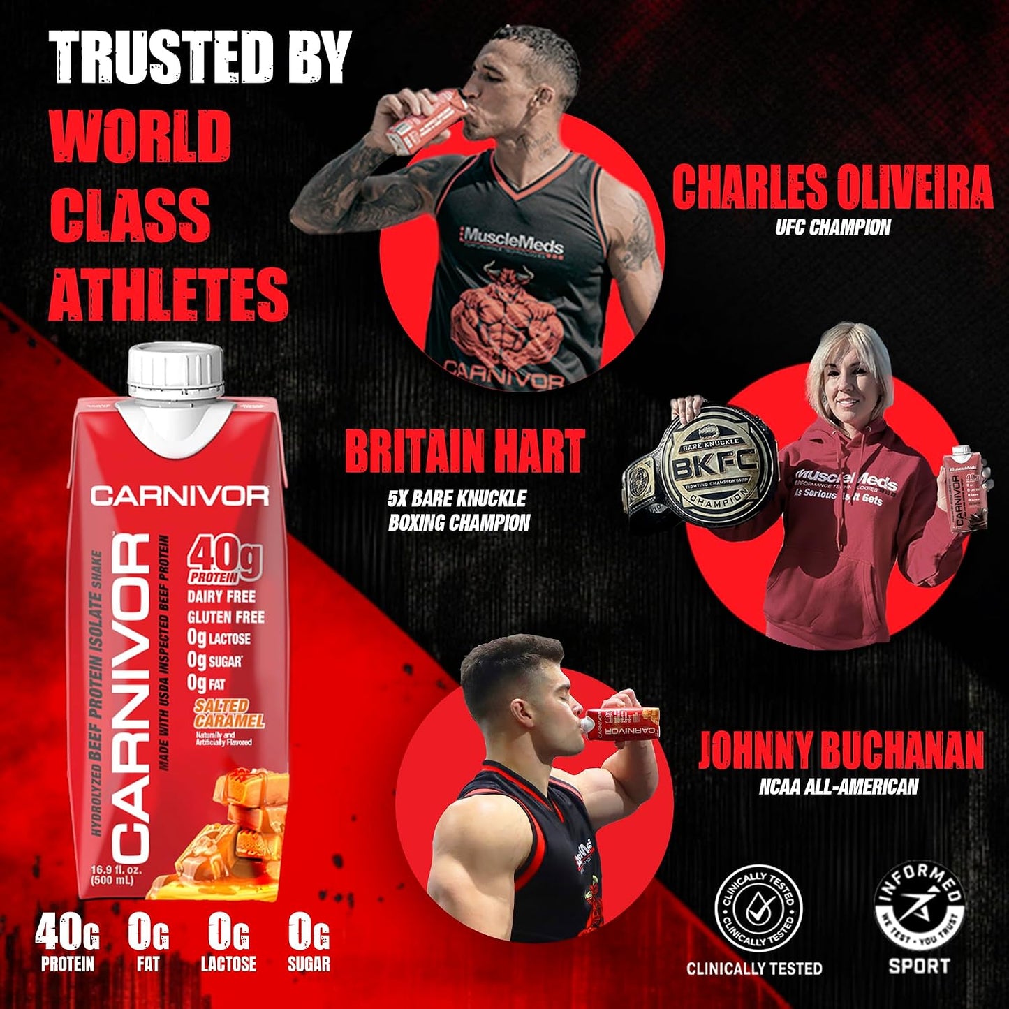 MuscleMeds Carnivor RTD, Ready to Drink Protein, Lactose Free, Sugar Free, 40g Isolate Protein, Muscle Building, Recovery, Vanilla Cupcake, 16.9 Fl Oz, Liquid (Pack of 12)