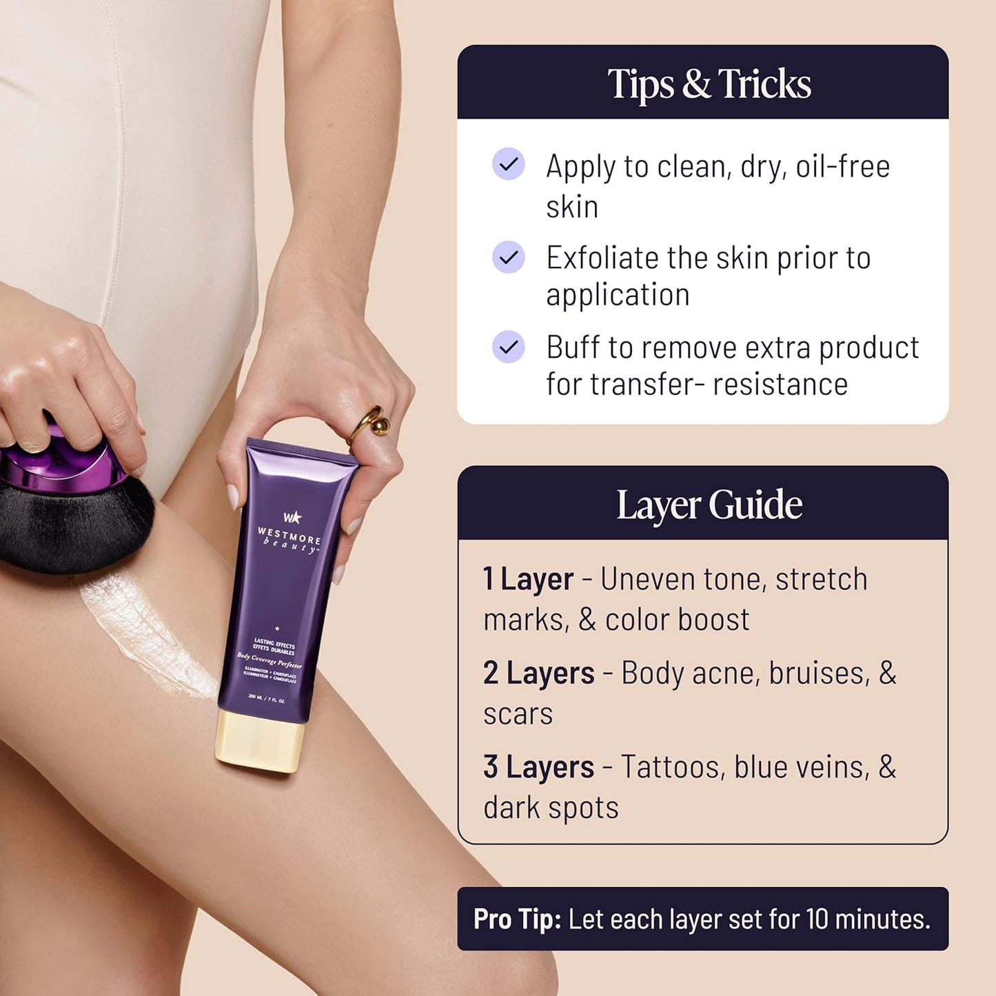 Westmore Beauty Body Coverage Perfector x Blend & Blur Body Brush Kabuki Brush - Waterproof Leg & Body Makeup - Tattoo Cover Up Makeup - 7 Oz Golden Radiance