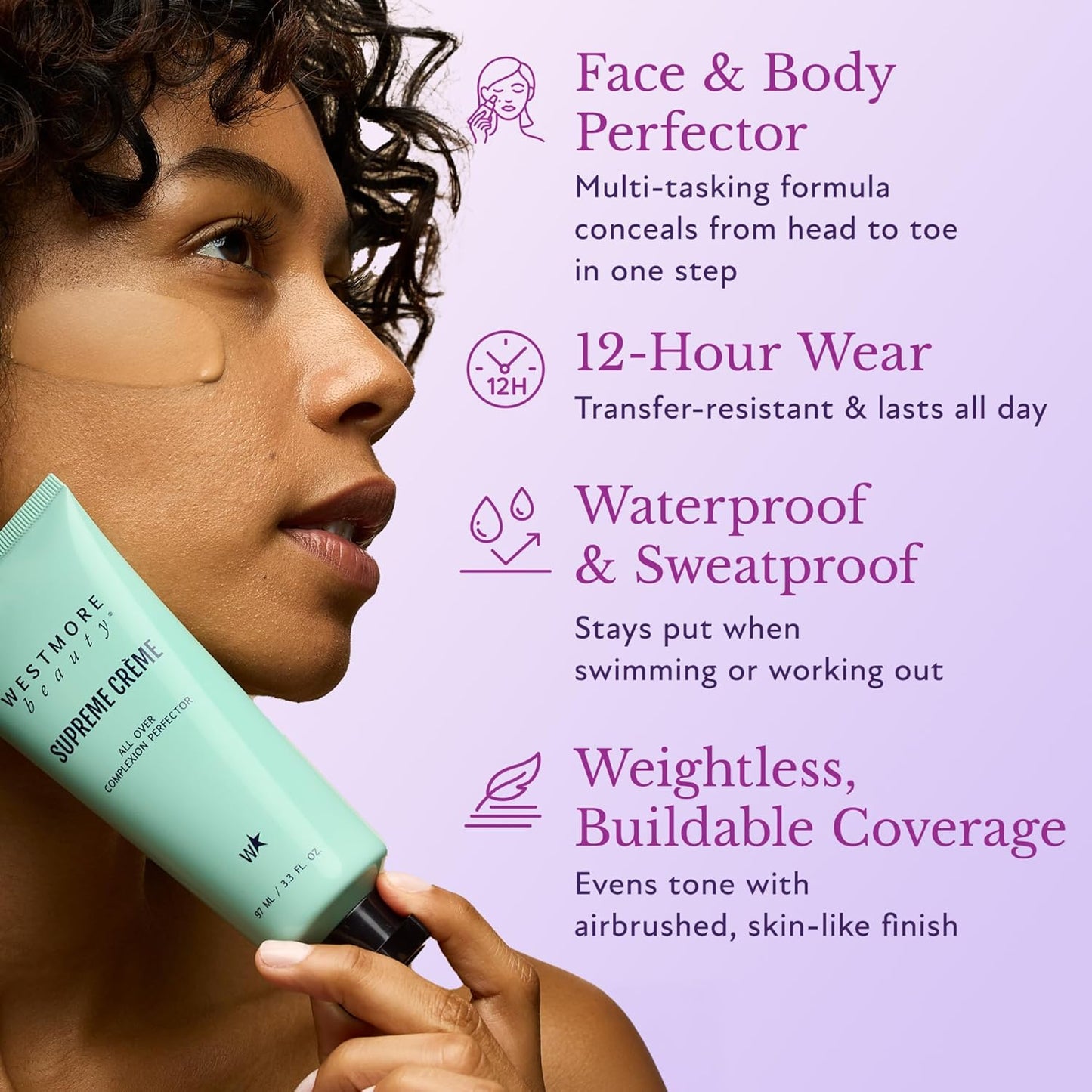 Westmore Beauty Supreme Creme All-Over Complexion Perfector – Long-Lasting CC Cream Foundation - Waterproof & Transfer-Resistant Skin Tint - 3.3 Oz Medium
