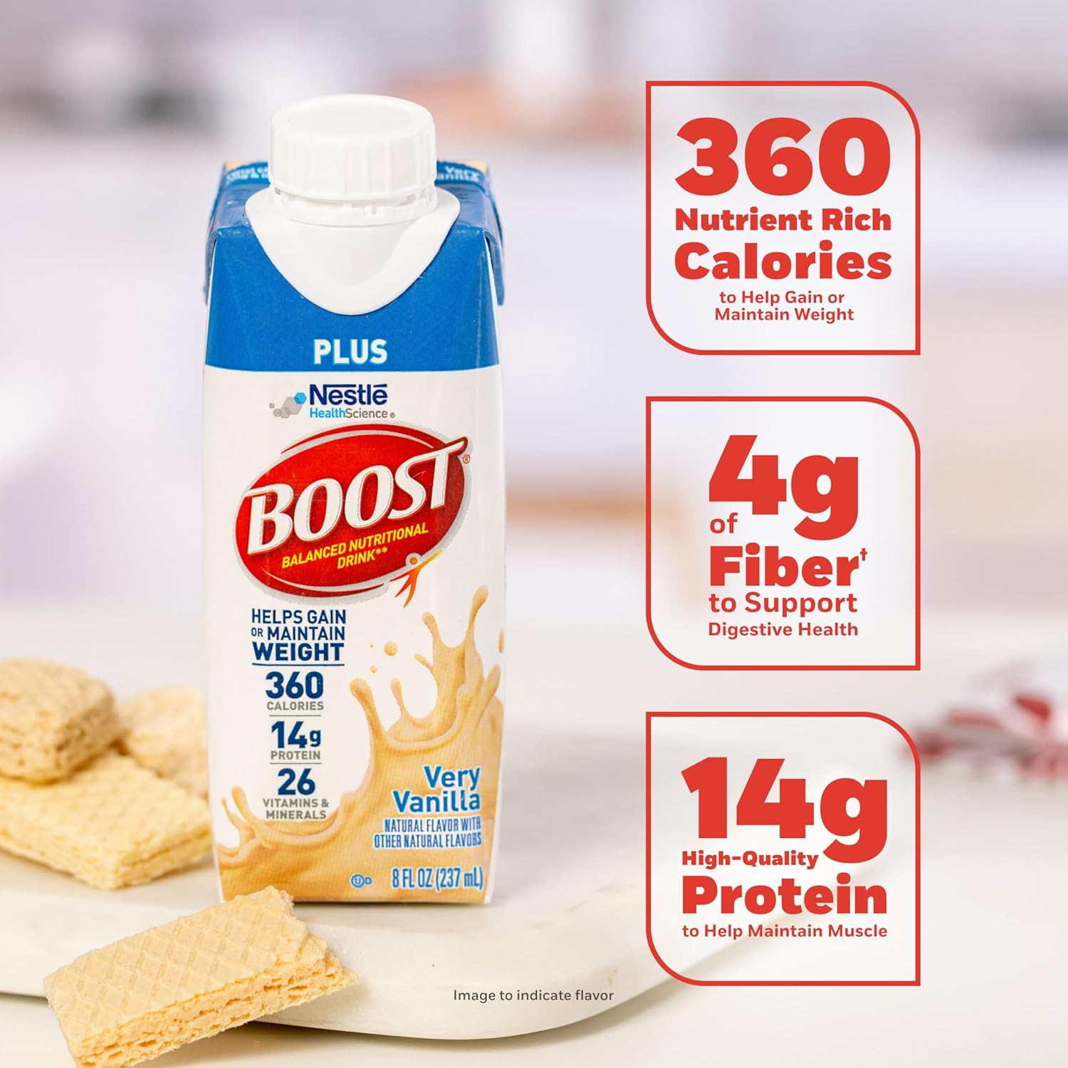 BOOST Plus Nutritional Drink, Very Vanilla, 8 fl oz (Pack of 24) | Balanced, 8 FL OZ