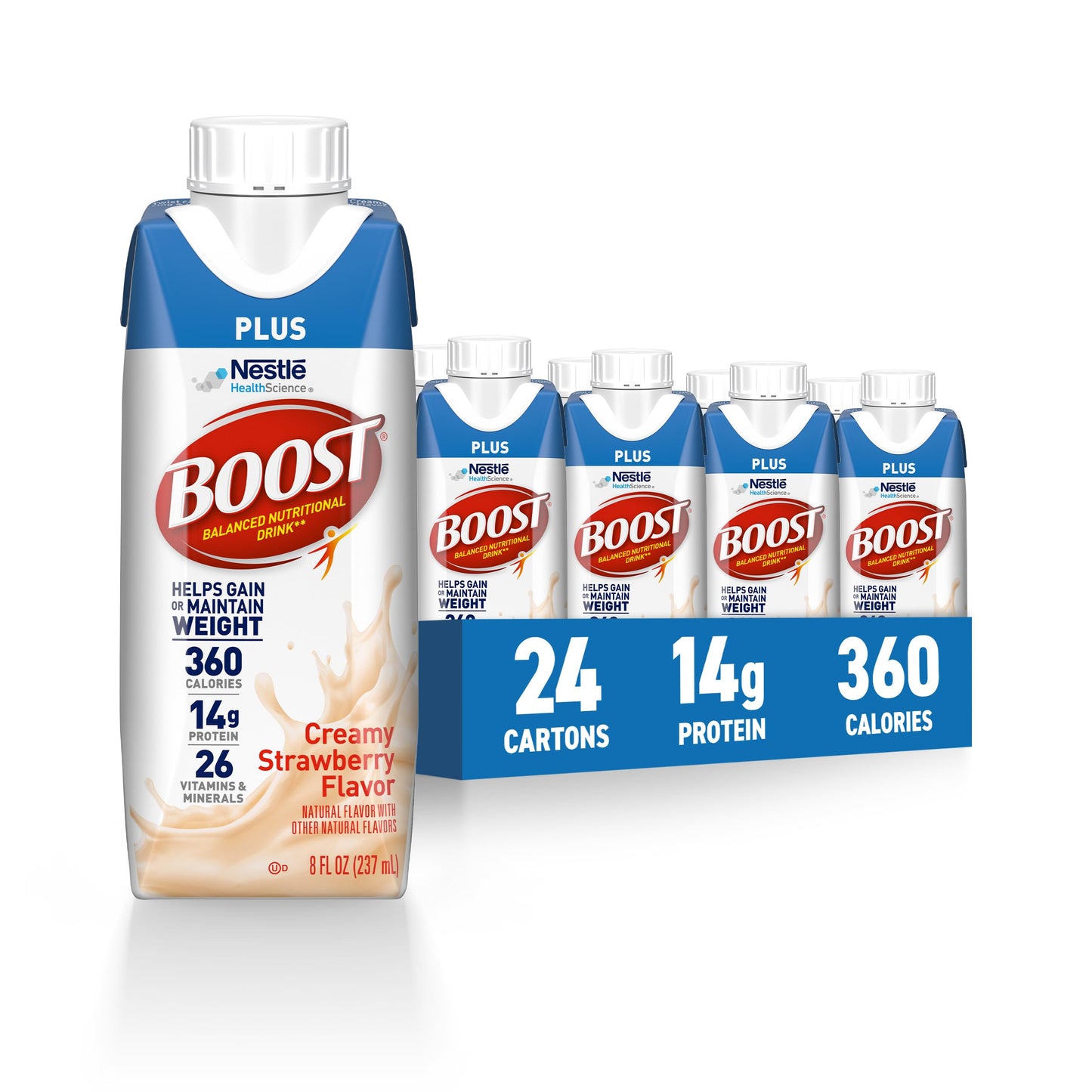 BOOST Plus Nutritional Drink, Very Vanilla, 8 fl oz (Pack of 24) | Balanced, 8 FL OZ