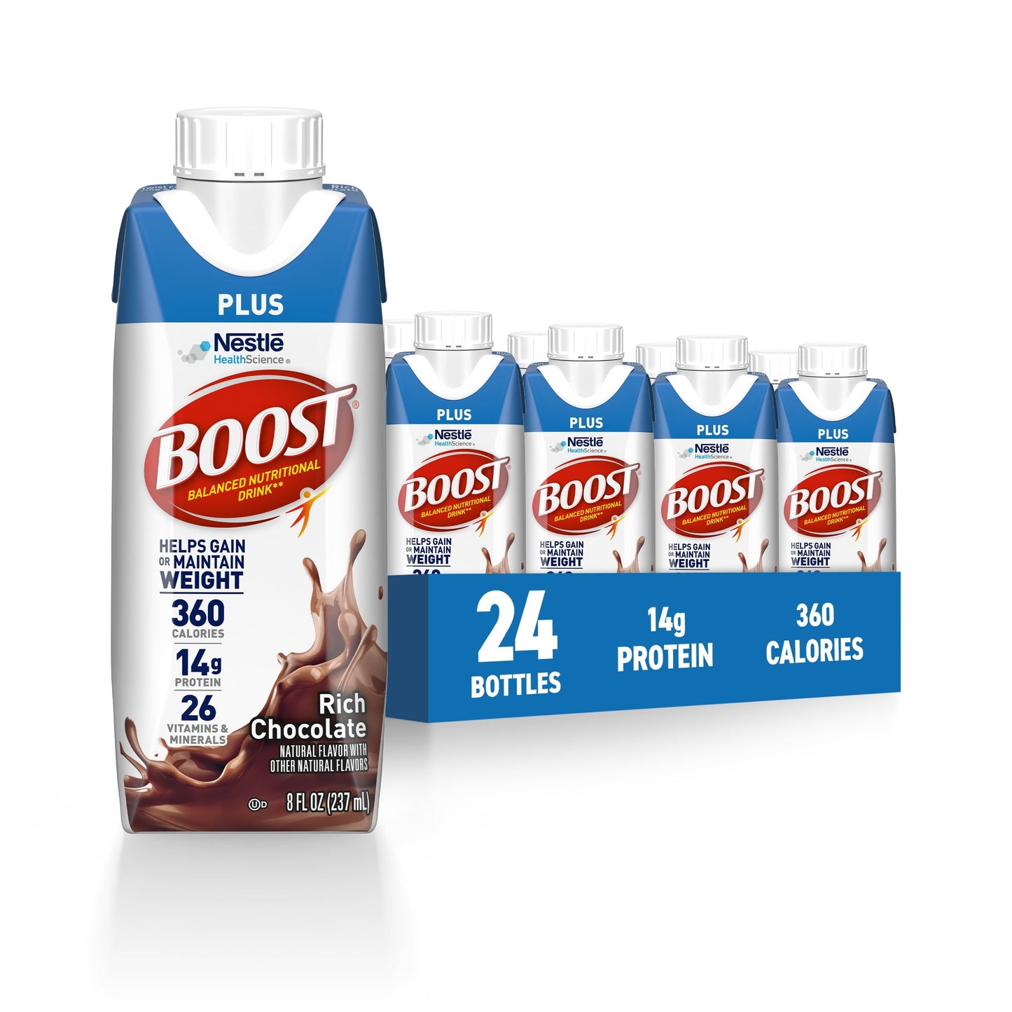 BOOST Plus Nutritional Drink, Very Vanilla, 8 fl oz (Pack of 24) | Balanced, 8 FL OZ